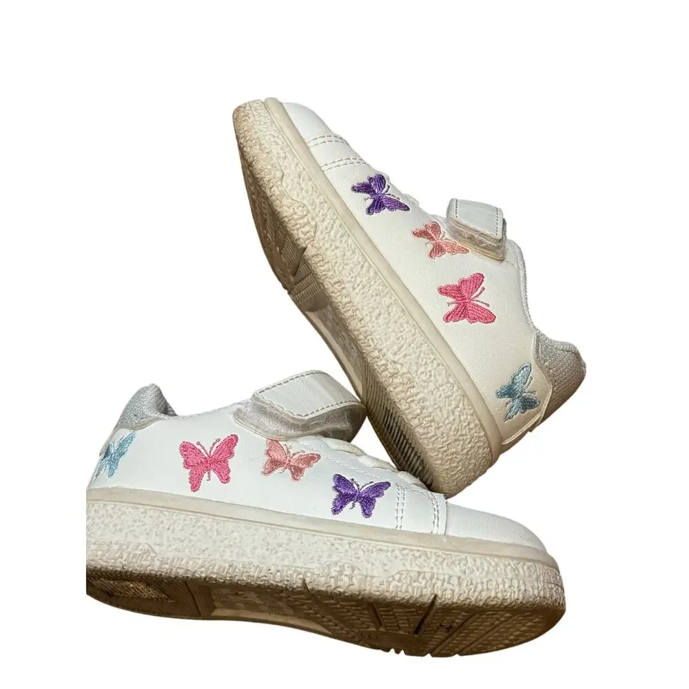 Toddler 6.5C Embroidered Butterfly Sneakers Non-Slip, Hook & Loop Casual Play